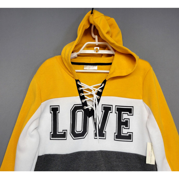 Bobbie Brooks Hoodie Womens Large Yellow White Gray Lace Up LOVE Colorblock New - Picture 2 of 11